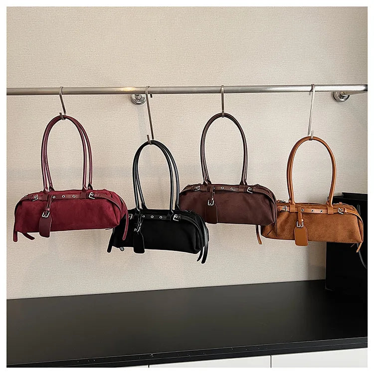 LIZAKOSHT  -  Vintage Faux Suede Shoulder Bag for Women Handbags tassel Female Armpit bag Designer ladies totes burgundy bolsa feminina