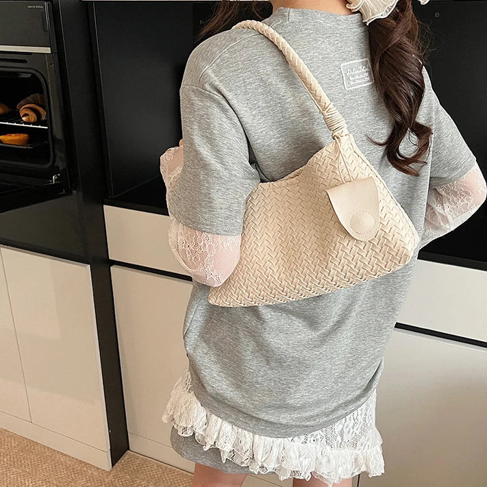 LIZAKOSHT  -  Women'S Woven Pattern Shoulder Bag Autumn And Winter Casual Wear Hand-Held Handle Bag Fashion Retro Armpit Bag With Coin Purse