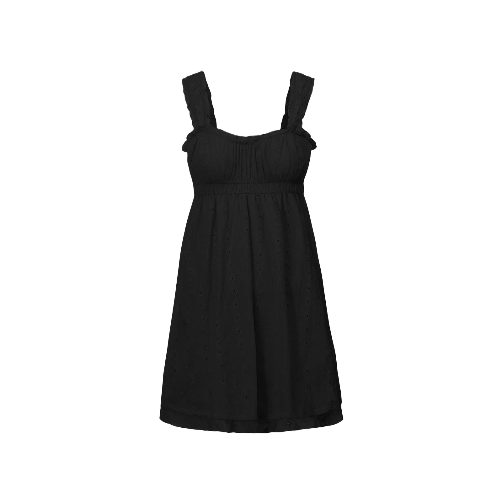 LIZAKOSHT  -  Ruffles Hem Babydoll A-line Dress Vintage Eyelet Mini Dress Women Sleeveless Square Neck Ruched Bust Flowy Dress