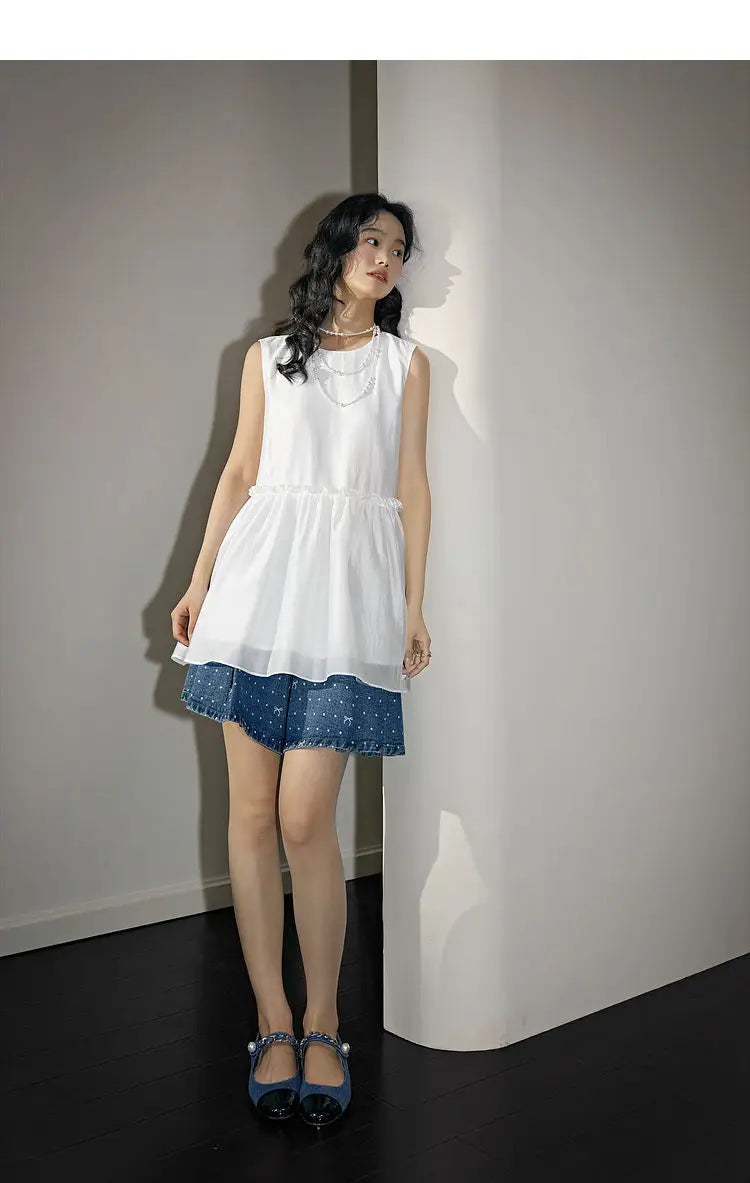LIZAKOSHT  -  Sleeveless Doll Shirt with Ruffled Hem in Summer Slim Temperament Wind Vest Suspender Top Female