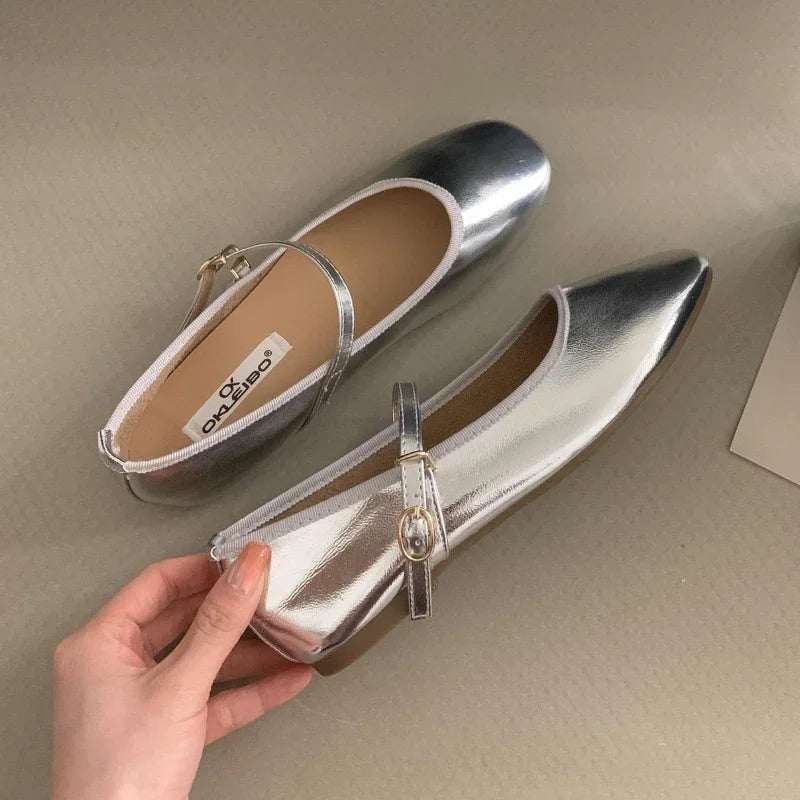 LIZAKOSHT  -  Patent Leather Round Toe Flat Mary Jane Shoes Women Spring New Casual Women Shoes Red Soft Sole Comfort Designer Ballet Shoes