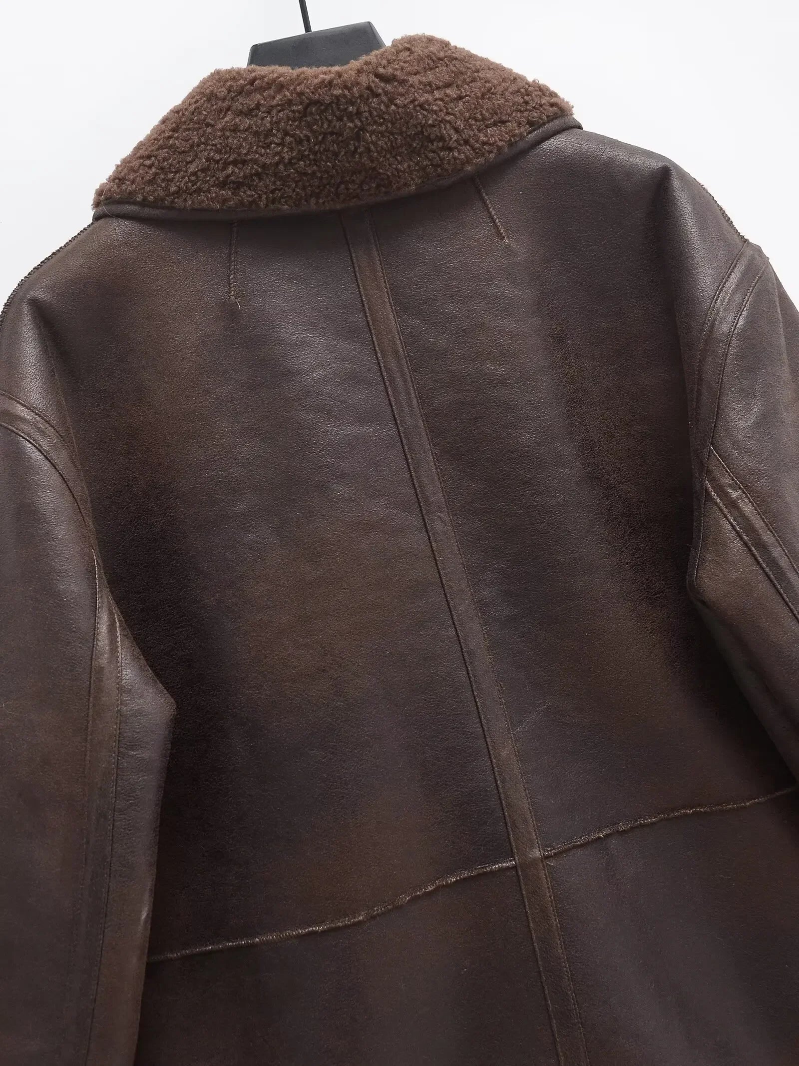 LIZAKOSHT  -  Casual Lamb Wool Splicing Leather Jacket Women Lapel Single Breasted Loose Pocket Thickened Coat Lady Winter Daily Commute Coats