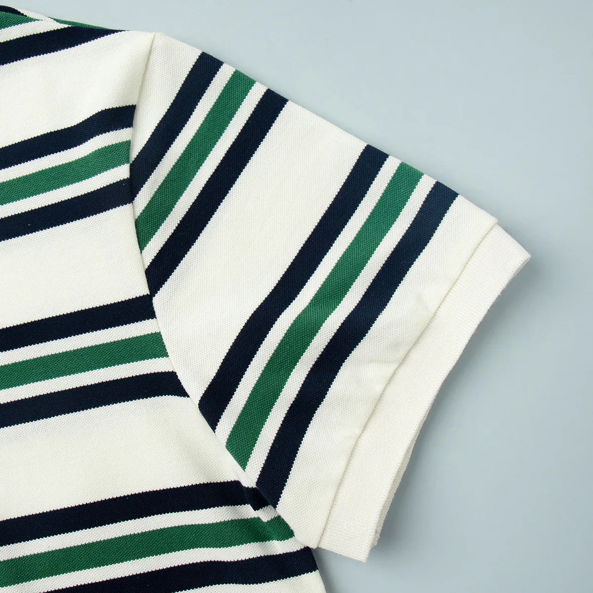 LIZAKOSHT  -  Women Summer Short Sleeve T Shirts Polo Neck Striped Design 95% Cotton Tees Summer Tops For Women Clothes