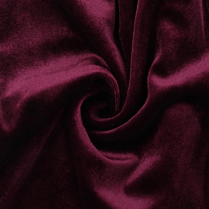 LIZAKOSHT  -  Sexy Wine Red Velvet Low-cut Neck Long Sleeve Skinny Zipper Package Hip Playsuit Fashion Club Street Outfit Jumpsuit Shorts