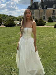 LIZAKOSHT  -  Women Elegant Patchwork Suspenders Maxi Dress Fashion Slim White Backless Sleeveless A-line Dresses Summer Lady Chic Party Robes