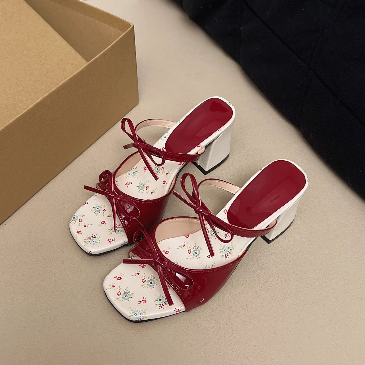 LIZAKOSHT  -  New Summer Elegant Fashion Bow Design Flowers SandalsWedge Cool Slippers Women's Straight French Style High-heeled Shoes