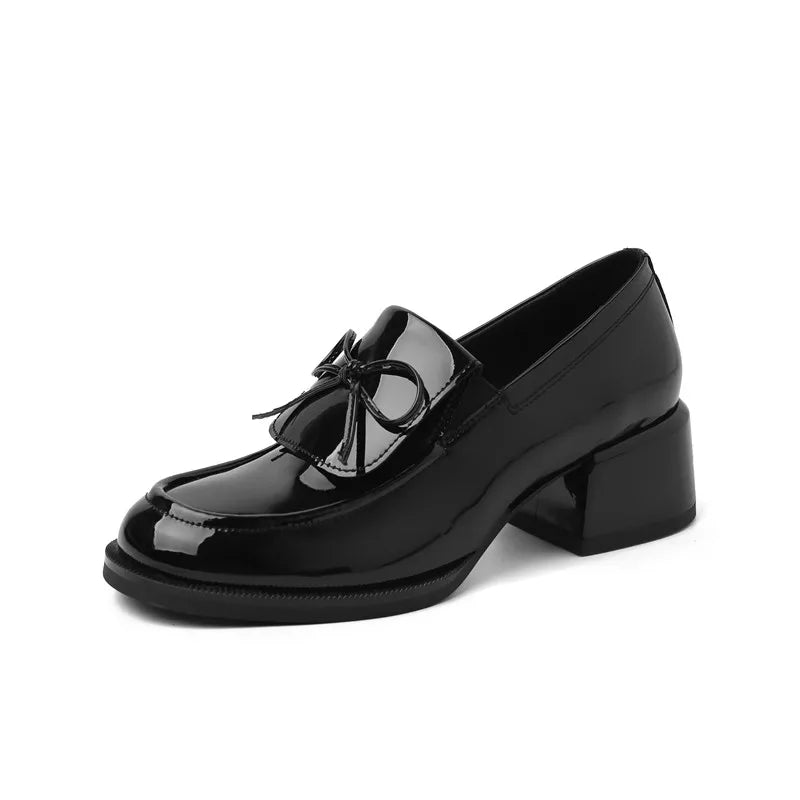 LIZAKOSHT  -  Fashion Pumps New High Quality Genuine Leather Shoes Loafers Butterfly Bow Round Head High Heels Women's Shoes Lolita