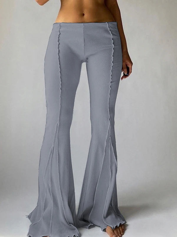 LIZAKOSHT  -  Sexy Low Waist Wide Leg Pants Elastic Bell Bot Casual Trousers for Women Spring Summer Faion Commute Sle