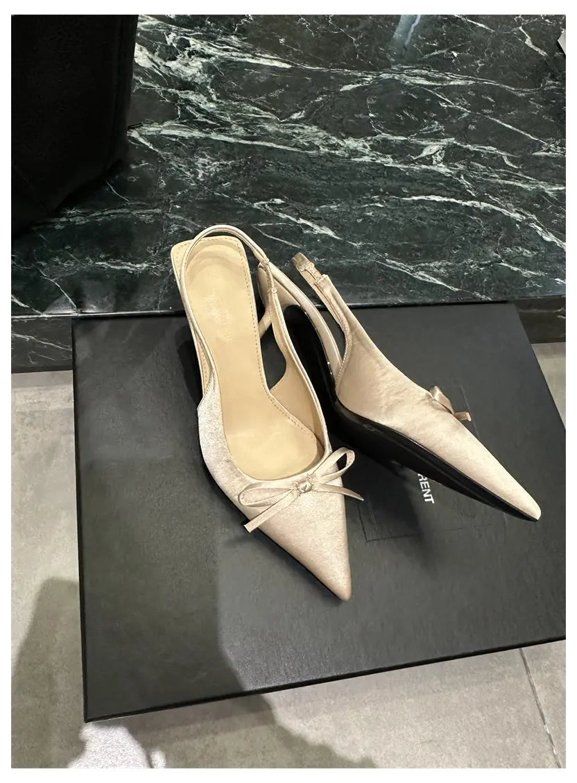LIZAKOSHT  -  Women Thin Heels Slingback Sandals Elegant Pointed Toe Pumps New Brand Designer Bow Knot Party Dress Wedding Shoes Footwear