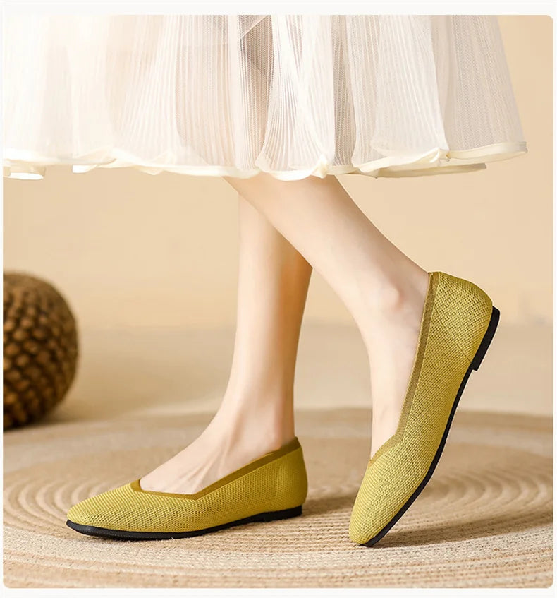 LIZAKOSHT  -  Women Spring Summer Comfort Fashion Knitting Fly Line Flat Shoes Luxury Shallow Mouth Square Toe Soft Sole Single Shoes