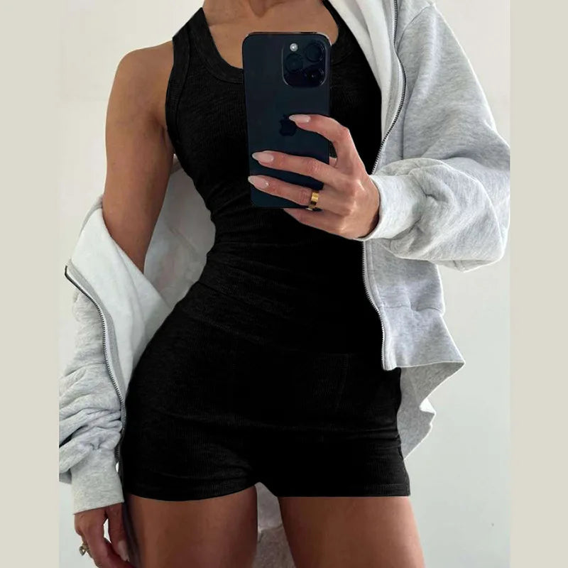 LIZAKOSHT  -  Solid Slim Fit Tank Top High Waisted Shorts Set Sport Fitness Sexy Slim Crop Camis Top Shorts Summer Casual Short Pant