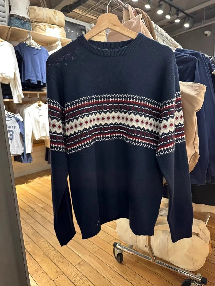 LIZAKOSHT  -  Casual Women Navy Sweater Spring Ladies Crew Neck Navy Sweater Streetwear Female Vintage Loose Sweater