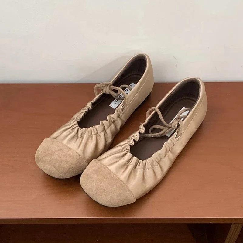 LIZAKOSHT  -  Fashion Ballet Flats Women Round Toe Pleated Satin Casual Shoes Female Shallow Comfort Sweet Design Brand Mary Jane Shoes Women