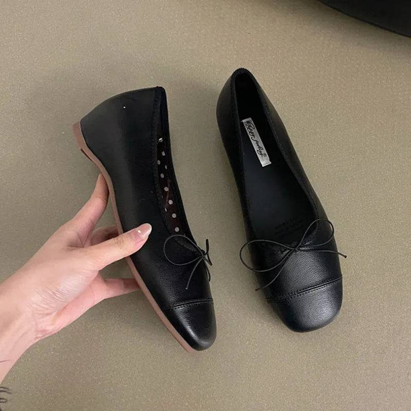 LIZAKOSHT  -  Spring New Brand Women Flat Shoes Fashion Round Toe Shallow Slip oN Ballerinas Shoes Soft Low Wedge Heel Boat Shoes New Woman