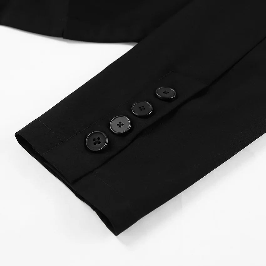 LIZAKOSHT  -  Woman Clothing Solid Black Short Blazers 2025 Autumn Office Lady Long Sleeve Cropped Tops Female Slim Outerwears Coats