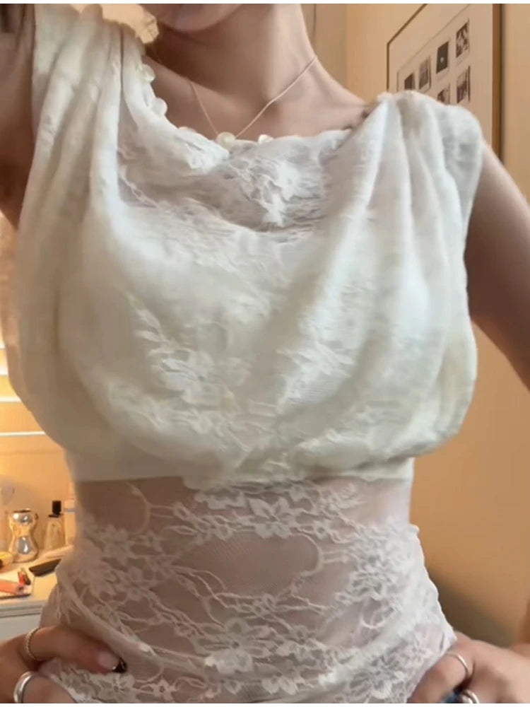 LIZAKOSHT  -  Stylish Delicate Lace Off Shoulder Short Tops Holiday Style Buttons Waist-cinching Shirts Lady Club Party Popular Streetwears