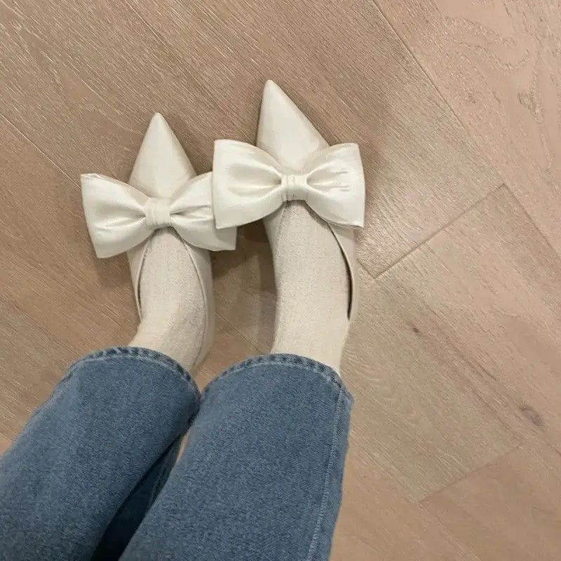 LIZAKOSHT  -  New Blue Square Toe Bowknot Princess Single Shoes Spring and Summer Denim Shallow Mouth Sweet Personality Casual Flat Shoes