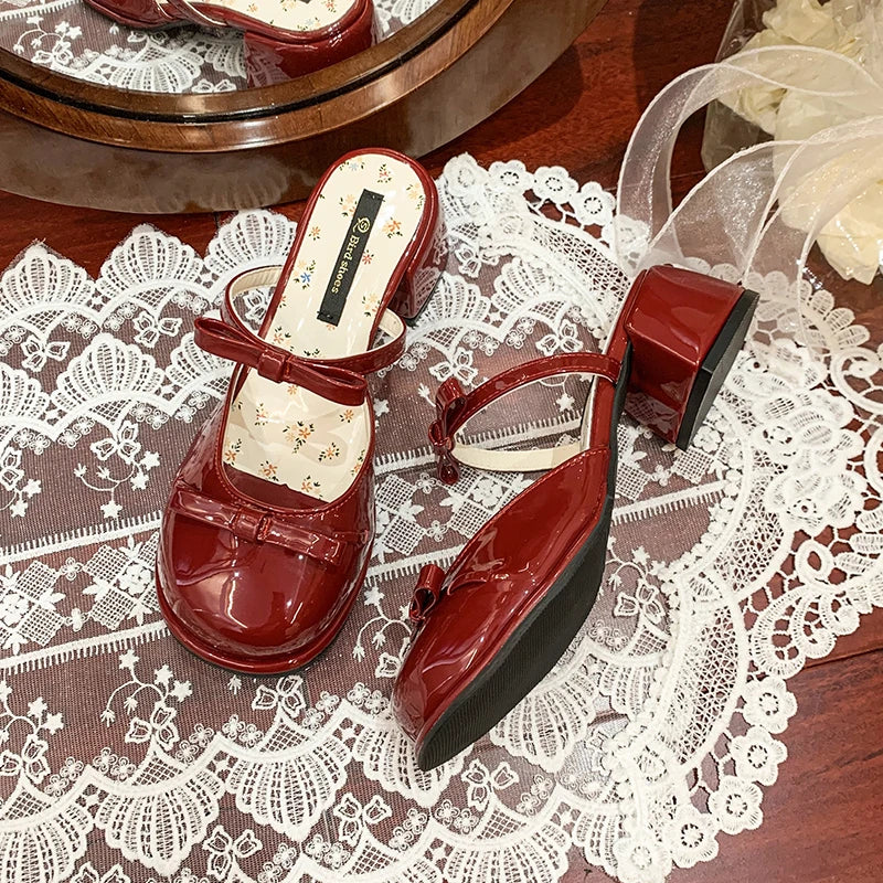 LIZAKOSHT  -  Summer Butterfly-knot Cover Toe Women Slippers Elegant Thick Heel Dress Slides Ladies Concise Slingback Dress Sandals Mule Shoes