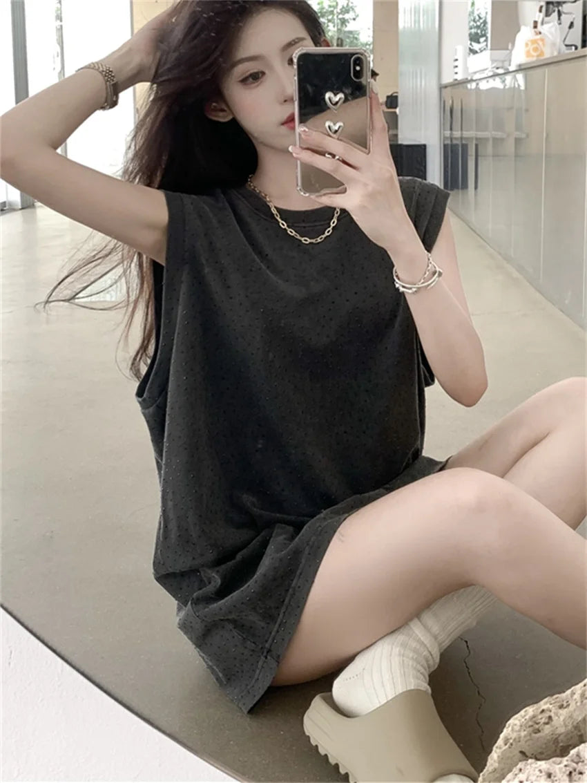 LIZAKOSHT  -  Mid-Length T-Shirts Women Loose All Match Summer Casual New Office Lady High Street Vintage Streetwear Tees