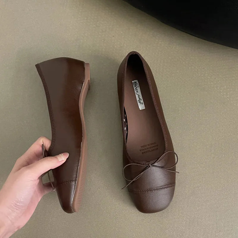 LIZAKOSHT  -  Spring New Brand Women Flat Shoes Fashion Round Toe Shallow Slip oN Ballerinas Shoes Soft Low Wedge Heel Boat Shoes New Woman
