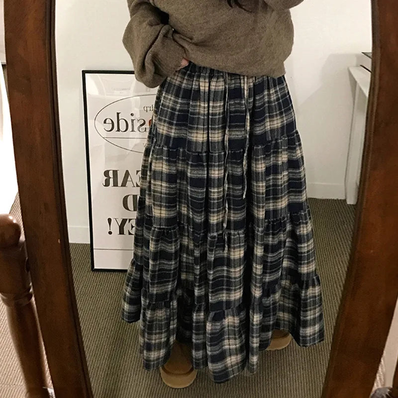 LIZAKOSHT  -  Y2K Retro Cake Skirt College Style Striped Patchwork Long Sweet Spicy Women Fashion A Line Version Skirt