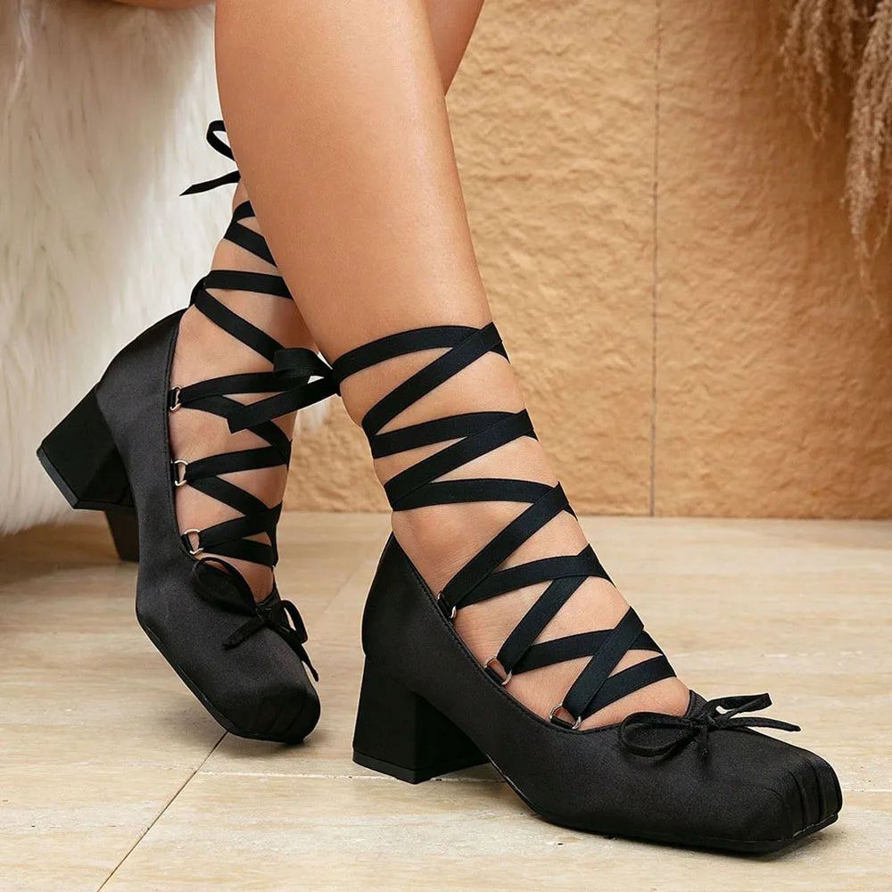 LIZAKOSHT  -  Brand Design Big Size 43 Sweet Pink Mary Jane Pumps Cross-tied Satin 9cm High Heels Ballet Shoes White Party Wedding Shoes Women