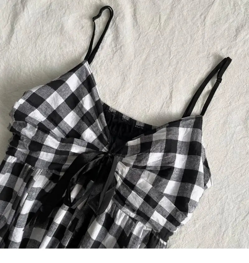 LIZAKOSHT  -  Harajuku Grid Pattern Sling Womens Dresses Mini Dress Vintage Sexy Y2k Grunge Fashion Backless American Summer 2000s Punk V-Neck