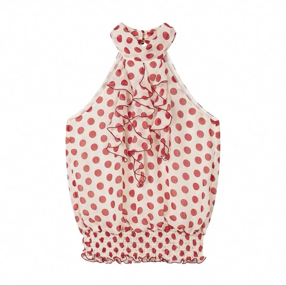 LIZAKOSHT  -  2026 Summer Polka Dot Half Turtleneck Splicing Loose Sleeveless Women's Top T-Shirt