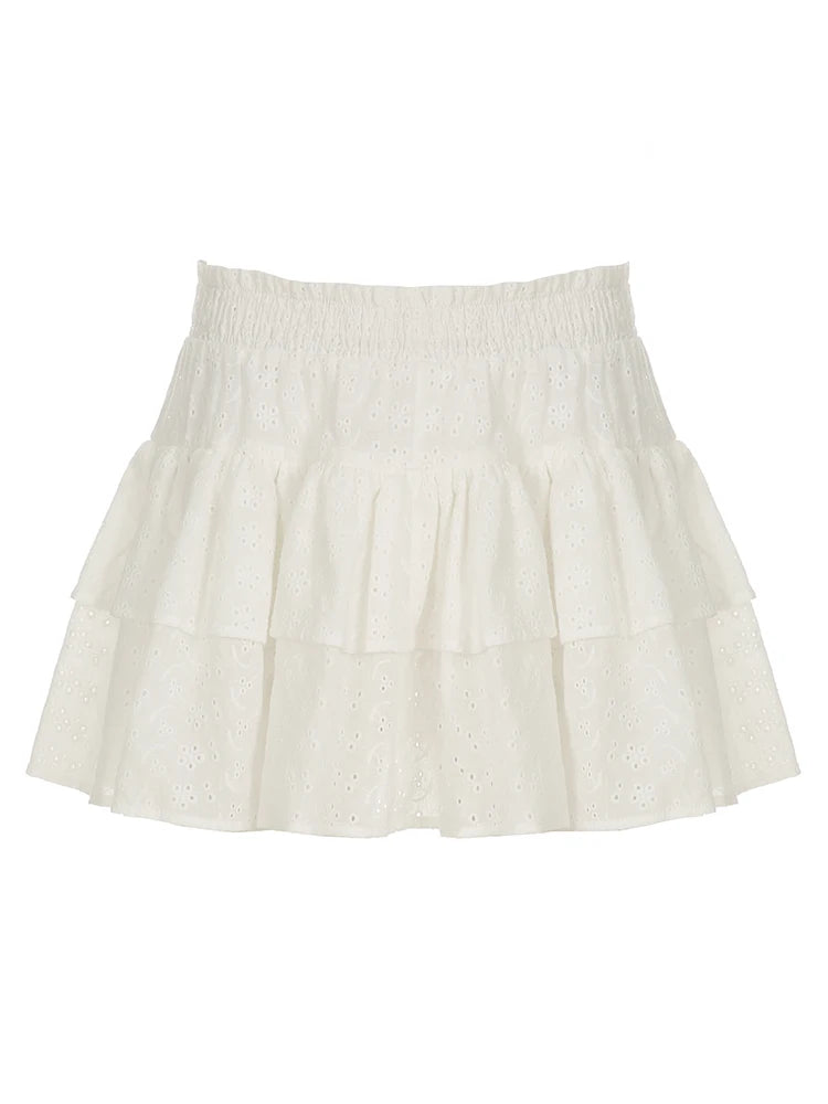 LIZAKOSHT  -  Coquette Pleated Cake Mini Skirt for Women Kawaii Short Skirt Y2K Sweet Cute Elastic Waist Bottoms Lolita Girl Clothes