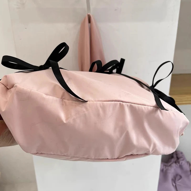LIZAKOSHT  -  Korean Casual Half Moon Bag For Women Luxury Designer Handbag Purses 2024 New In Nylon Scarves Bow Large Capacity Cloth Shoulder