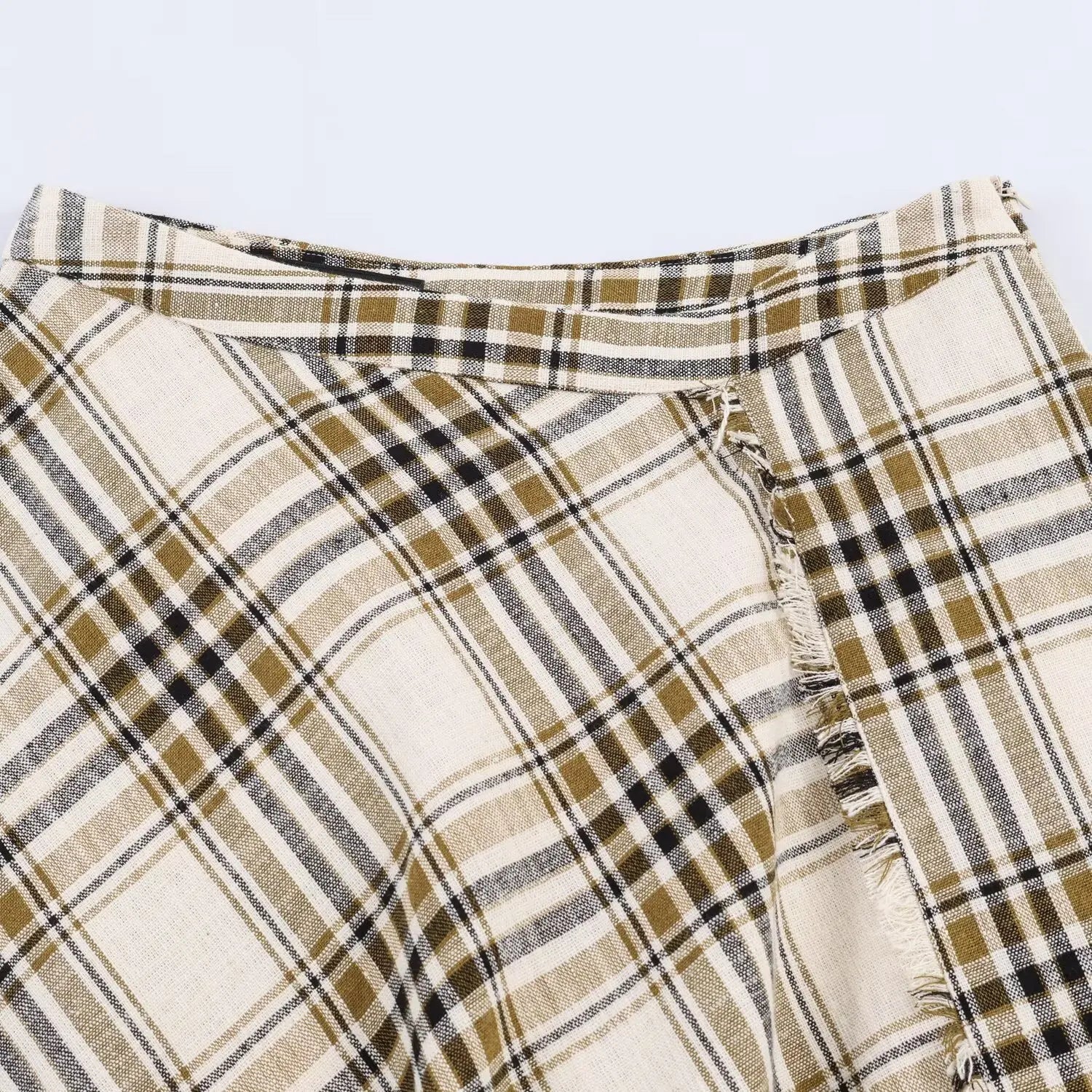 LIZAKOSHT  -  Women Casual Plaid Midi Skirt Chic Trendy Zip-up Asymmetrical Hem Skirt New  Spring Summer Women Holiday Party Skirt