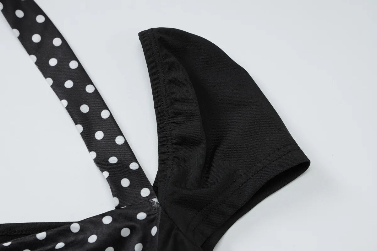 LIZAKOSHT  -  Summer Halter Short Sleeve T-shirts for Women Female Sexy Backless Polka Dot Patchwork Corset Tee Shirt Streetwear