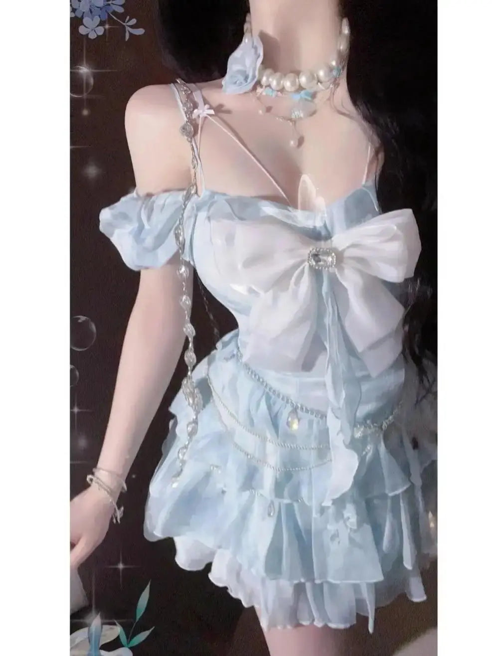 LIZAKOSHT  -  Japan Bowknot Dress Sweet Pure Desire Wind Original Design Dress Solid Color Patchwork Lace Princess Sling Sleeveless Slip Dress