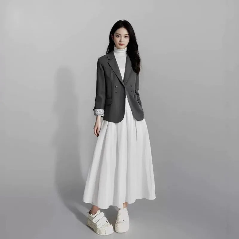LIZAKOSHT  -  Women Double-breasted Blazers Elegant Lace Patchwork Cuffs Design Large Lapel Jacket Versatile Office Casual Loose Outer Coats