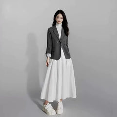 LIZAKOSHT  -  Women Double-breasted Blazers Elegant Lace Patchwork Cuffs Design Large Lapel Jacket Versatile Office Casual Loose Outer Coats