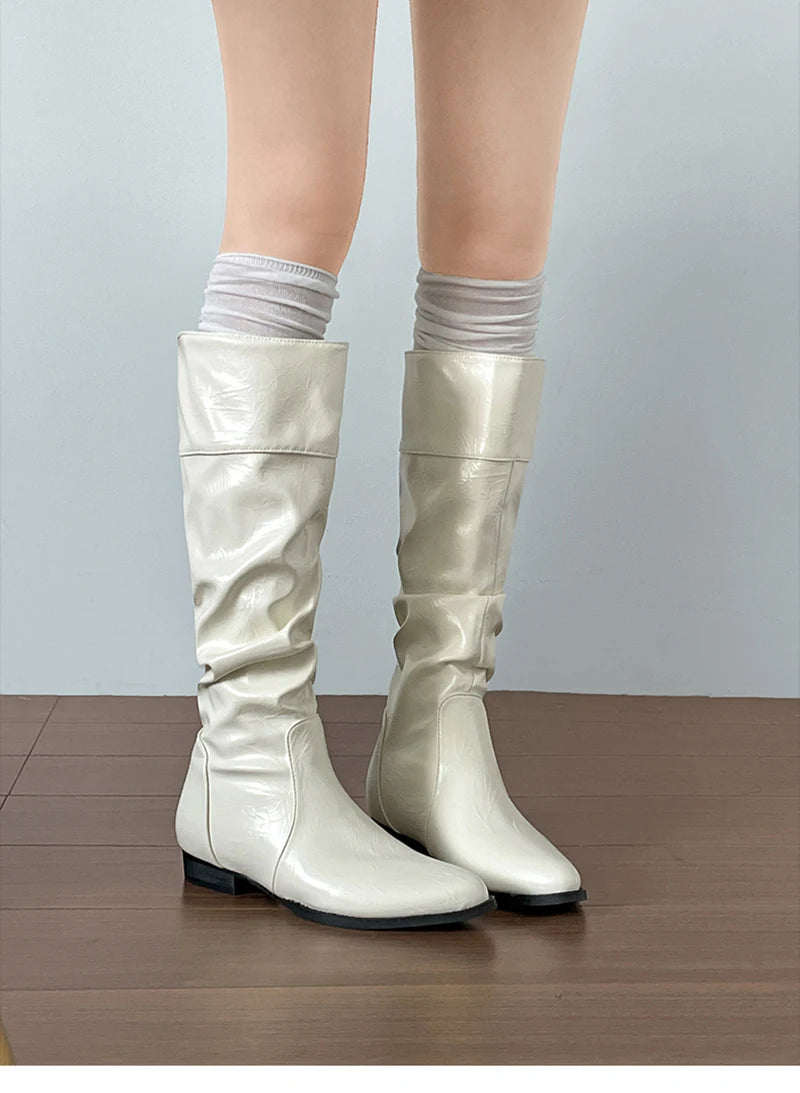 LIZAKOSHT  -  Cosy Soft Leather Women Knee High Boots Fashion Slip On Knight Long Booties Winter Internal Elevation Shoes Zapatos De Mujer