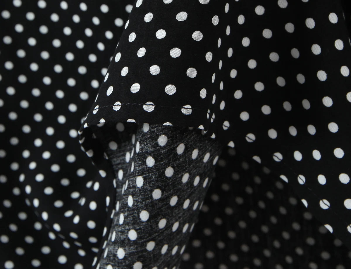 LIZAKOSHT  -  Retro French Style Black white Polka Dot Print Spliced Lace V Neck Chest Sling Midi Dress Women Backless Dresses Vestidos Femme
