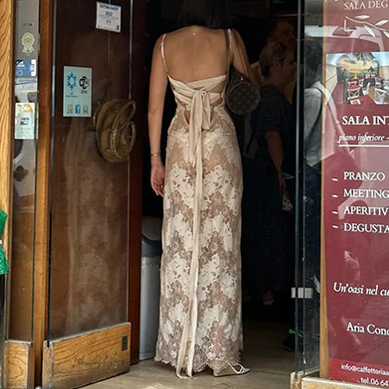 LIZAKOSHT  -  Fashionable Sexy Print Halter Neck Sleeveless Women's Dress Tight Waist Crossbody Strap Ankle-Length Empire Waist Gown
