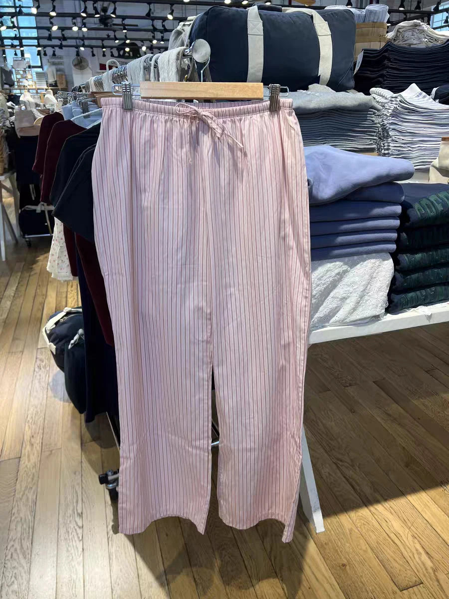 LIZAKOSHT  -  Drawstring Pink Striped Tank Pant Set Women Summer Button Sleeveless Slim Camis+Straight Trousers Sweet Cute Pajama 2 Piece Sets