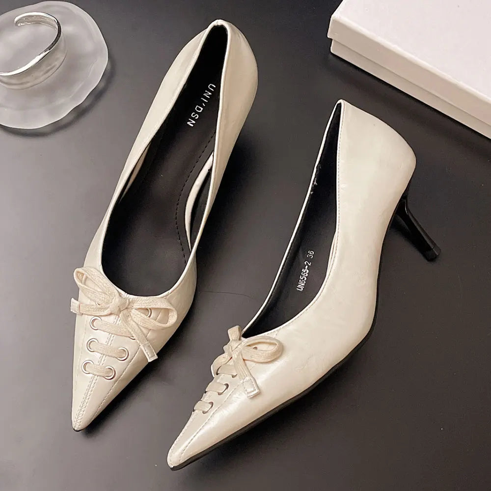 LIZAKOSHT  -  Size 42 Vintage y2k Flowers Black Pointy Toe Slingback Pumps Cross-strap Summer 5cm Kitten Heels White Lady Shoes Women