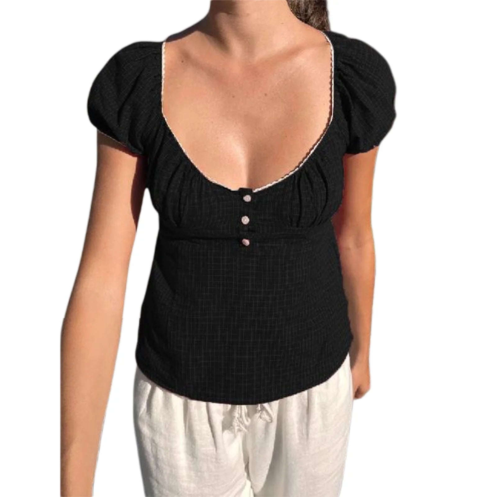LIZAKOSHT  -  Womens Y2k Short Sleeve Crop Tops Lace Trim Vintage Fairy Grunge Plaid Print T-Shirt Aesthetic Harajuku 2000s Streetwear