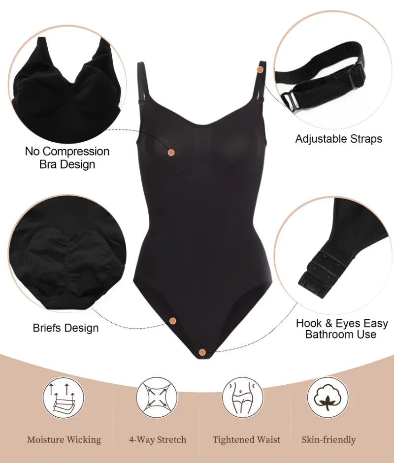 LIZAKOSHT  -  Seamless Shapewear Sculpting Bodysuit for Tummy Control Thong Women's Adjustable Straps Body Shaper Medium Compression Womenswear