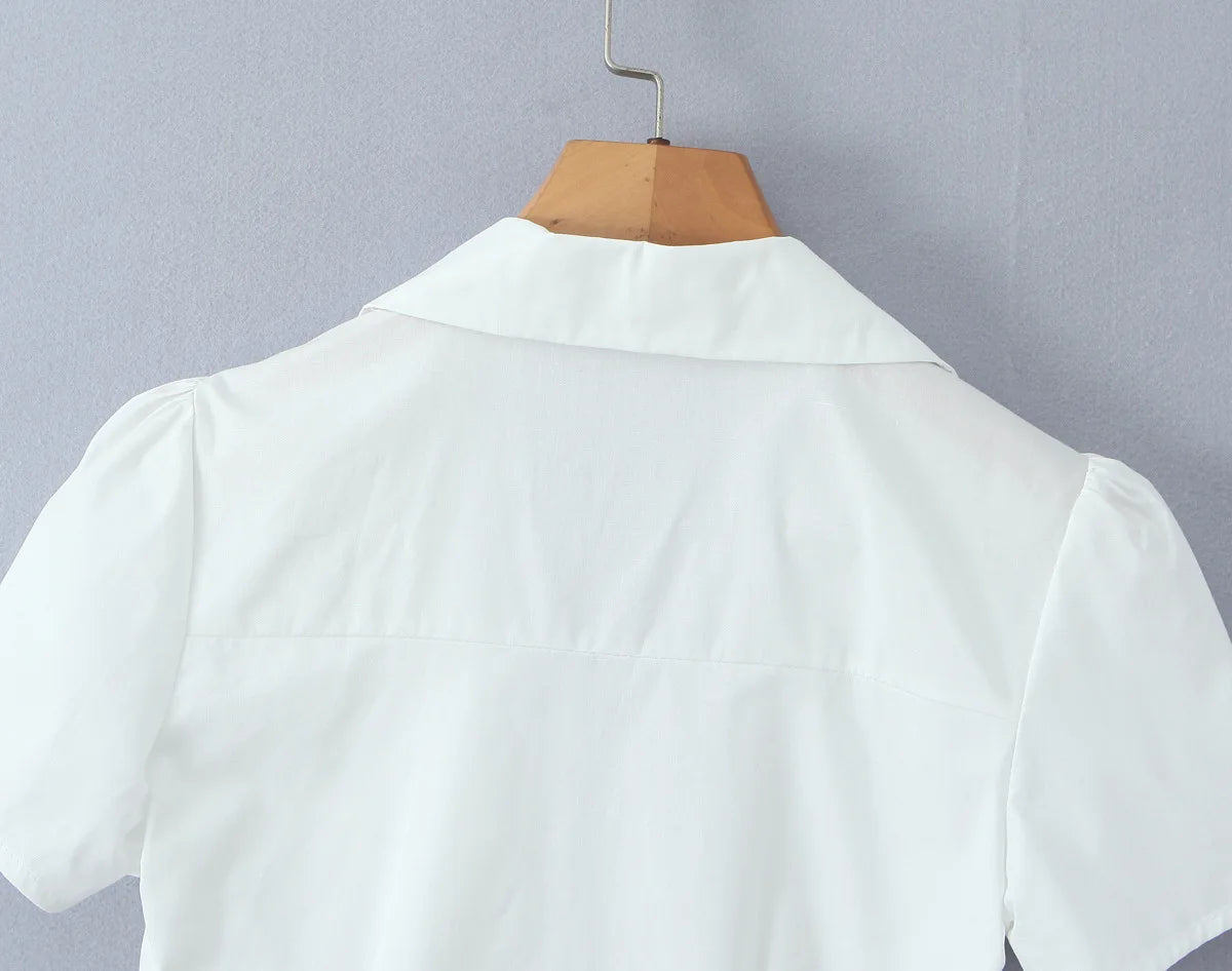 LIZAKOSHT  -  Women Y2k Casual 2 Piece Set Button Up Shirt French Style Short Sleeve T Shirt High Waist Mini Skirt Korean Suits