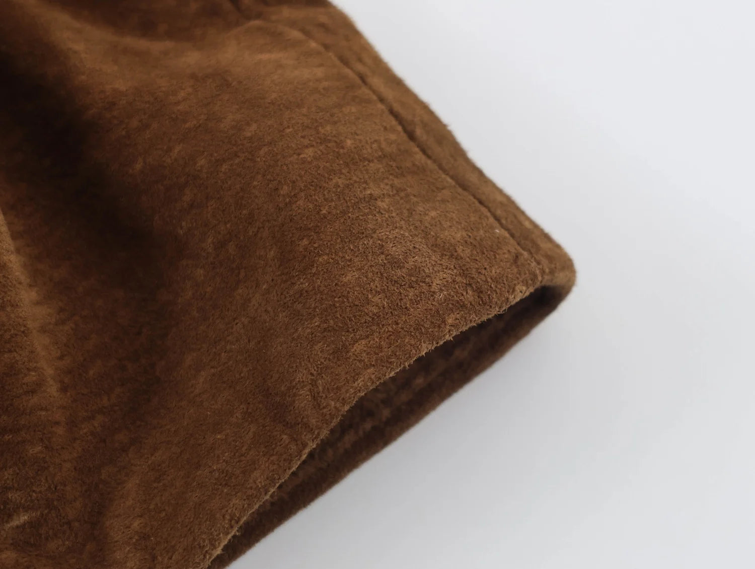 LIZAKOSHT  -  Brown Faux Suede Women Short Coat Stand Collar Zip Front Long Sleeve Waist Belt Buckle Loose Fit Vintage Retro Street Outerwear