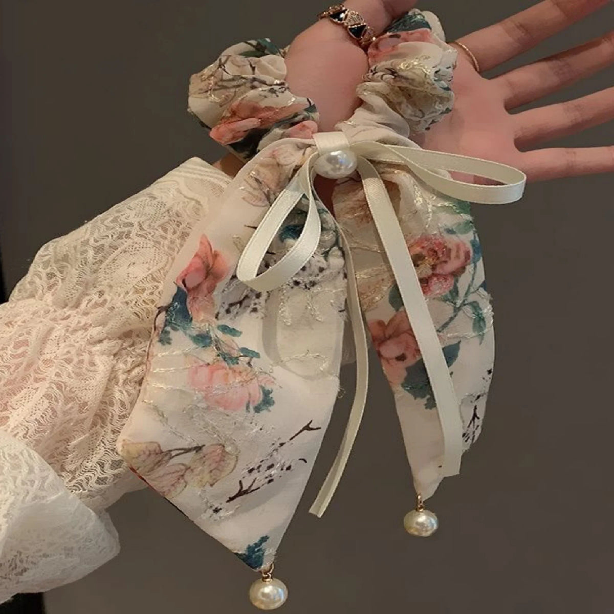 LIZAKOSHT  -  1PC Super Fairy, Pearl, Butterfly, Ribbon, Small Intestine Loop, Sweet, Girl, Tie Marble Hair Rope, Premium, Ponytail, Temperame