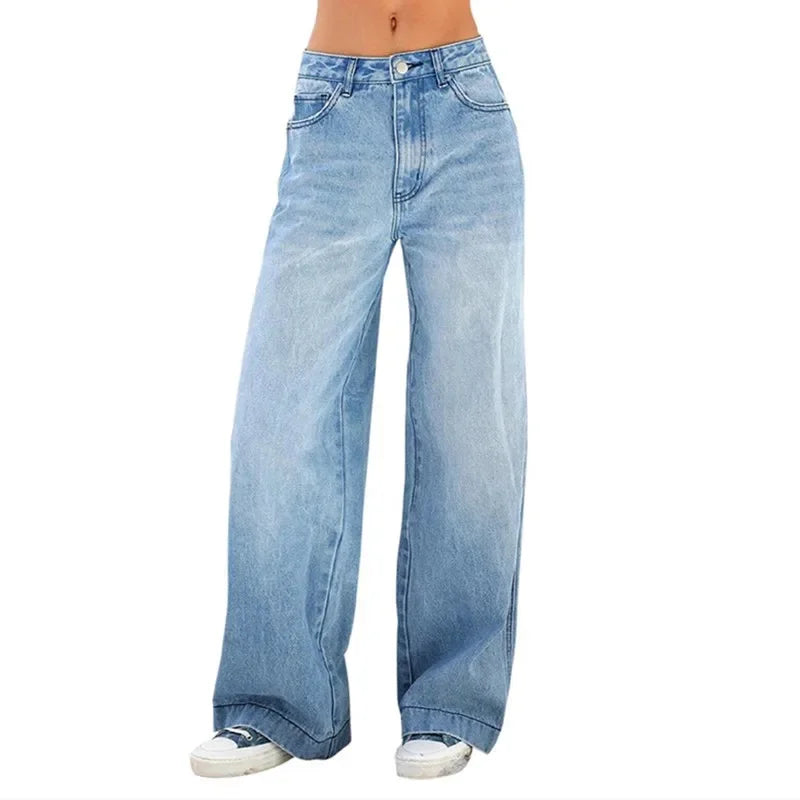 LIZAKOSHT  -  High Waist Loose Women Straight Jeans Street Casual Wide Leg Denim Pants Female Four Seasons Comfortable Commuter Trousers