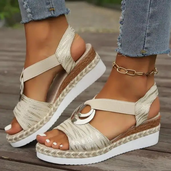 LIZAKOSHT  -  Beige Heeled Sandals Low-Heeled Shoes With Strap Large Size Clogs Wedge Open Toe 2025 Summer Black Low-heeled Big Fashion Girls