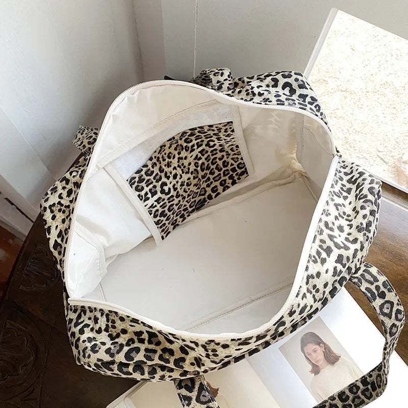 LIZAKOSHT  -  Leopard Print Canvas Tote Bag Women's New Fashion Shoulder Handbag Large Capacity Travel Tote Bag Big Bags for Women