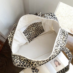 LIZAKOSHT  -  Leopard Print Canvas Tote Bag Women's New Fashion Shoulder Handbag Large Capacity Travel Tote Bag Big Bags for Women