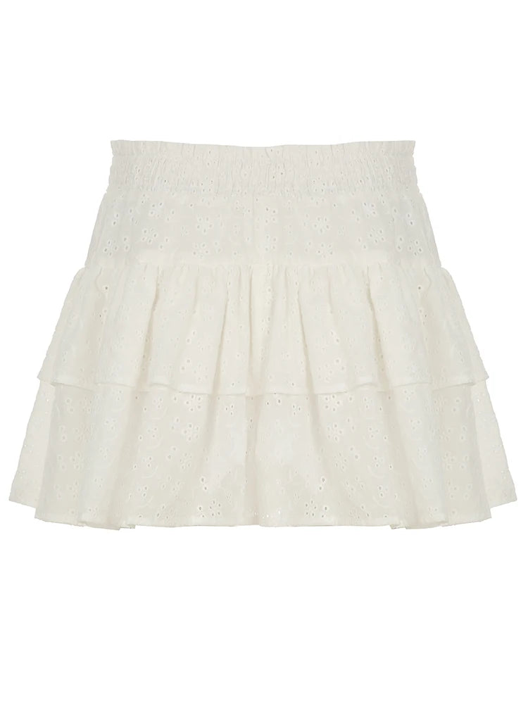 LIZAKOSHT  -  Coquette Pleated Cake Mini Skirt for Women Kawaii Short Skirt Y2K Sweet Cute Elastic Waist Bottoms Lolita Girl Clothes
